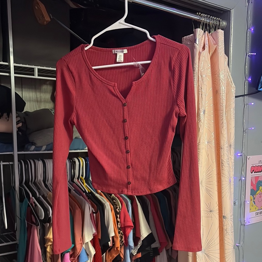 Dark Pink Button-Up Ribbed Top